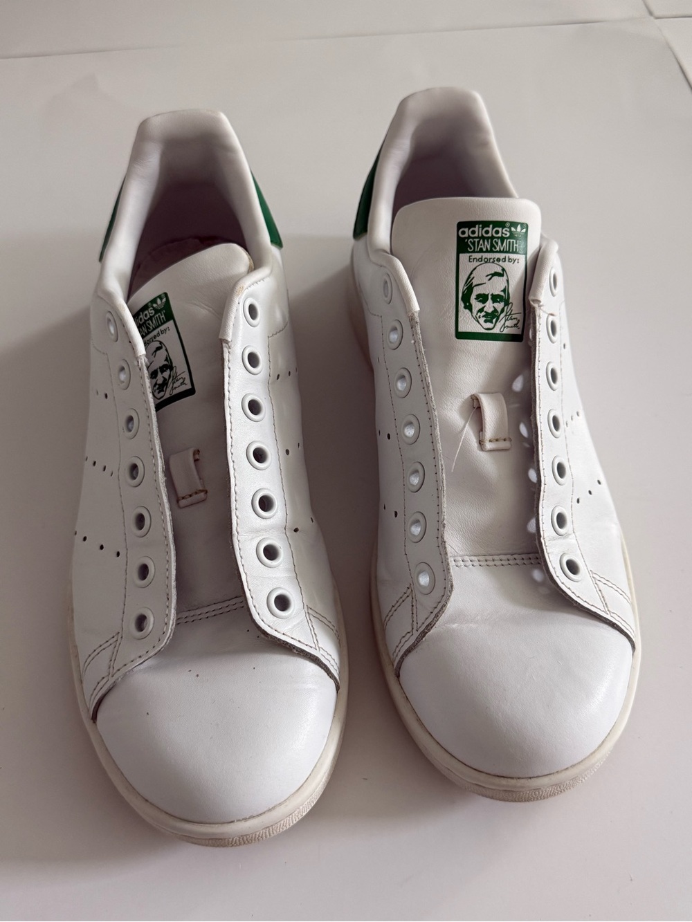 Adidas Stan Smith White Green Leather Sneakers Men’s US 8 Low Top Shoes No Laces